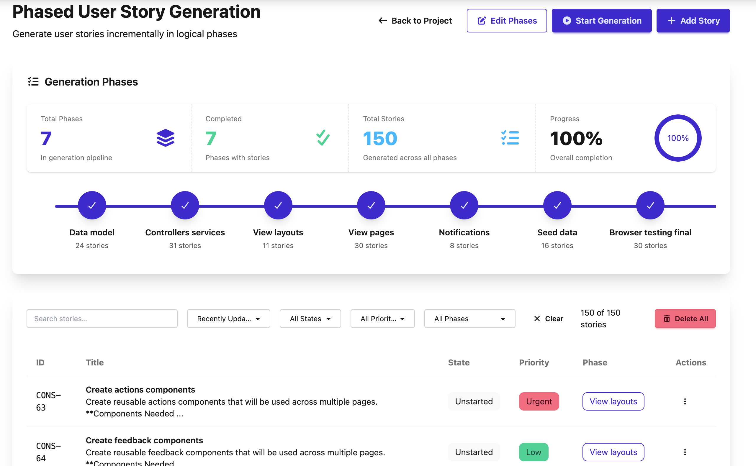User Stories phase in AllSpark builder