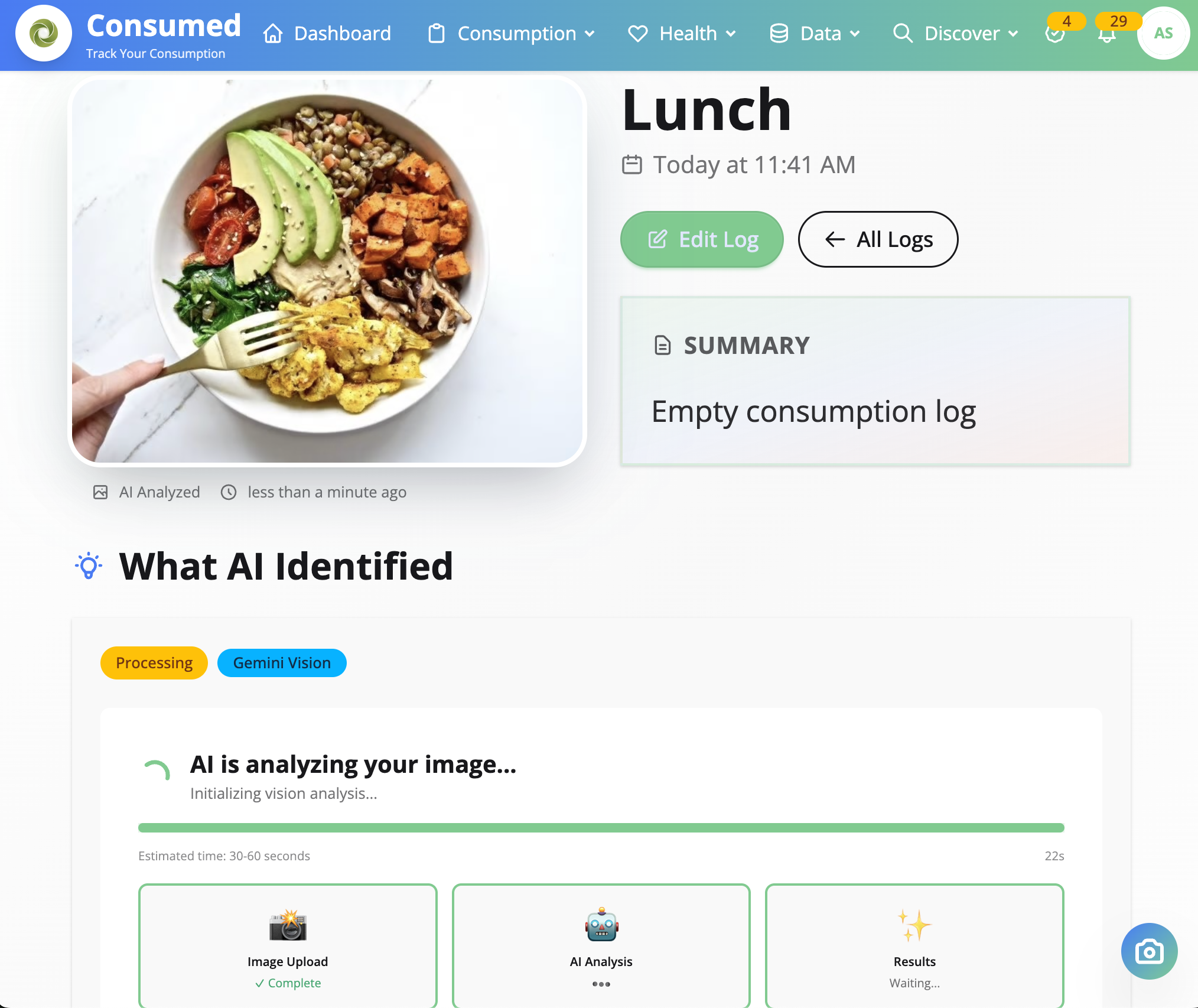 AI analyzing food image with Gemini Vision