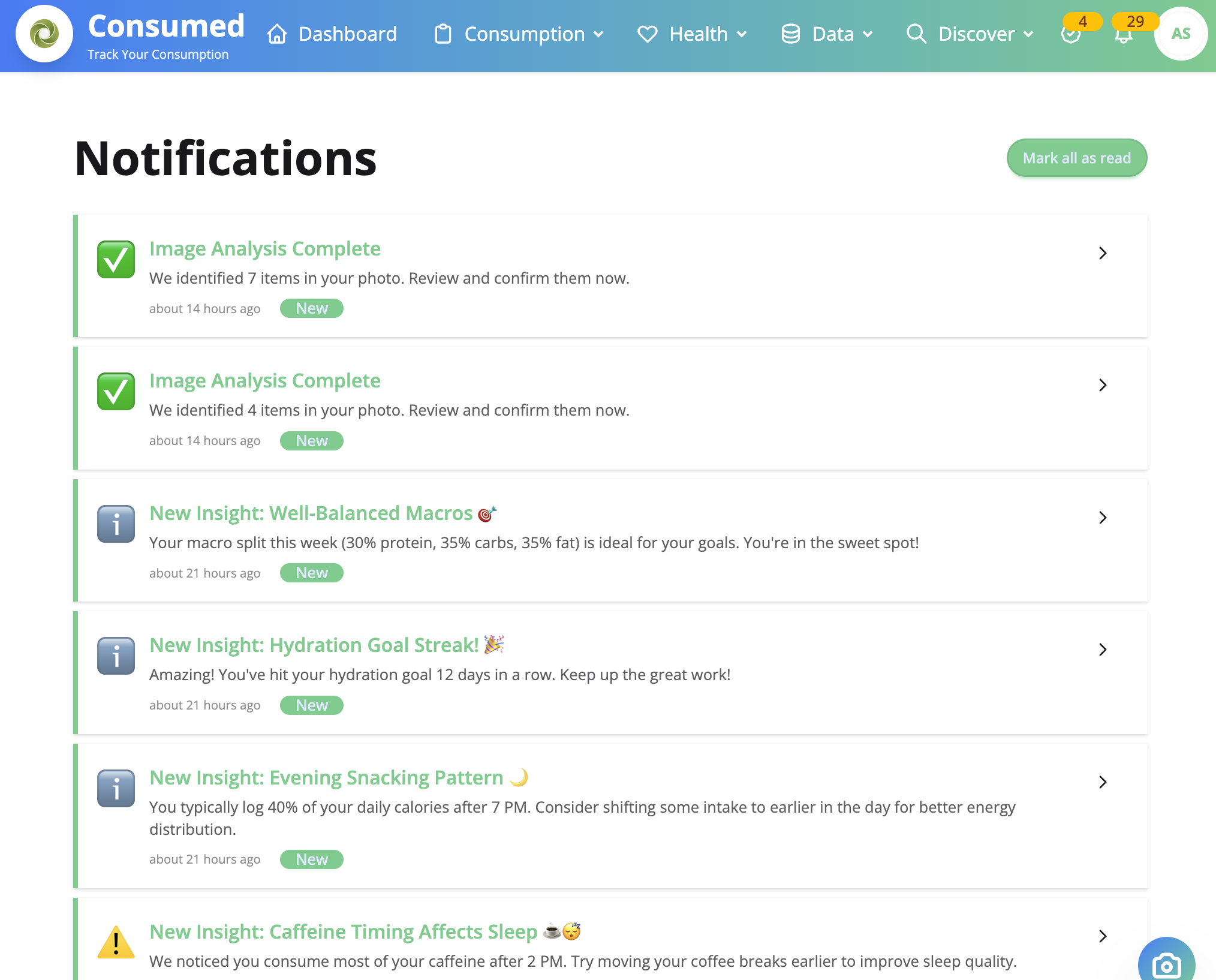 Real-time notifications center