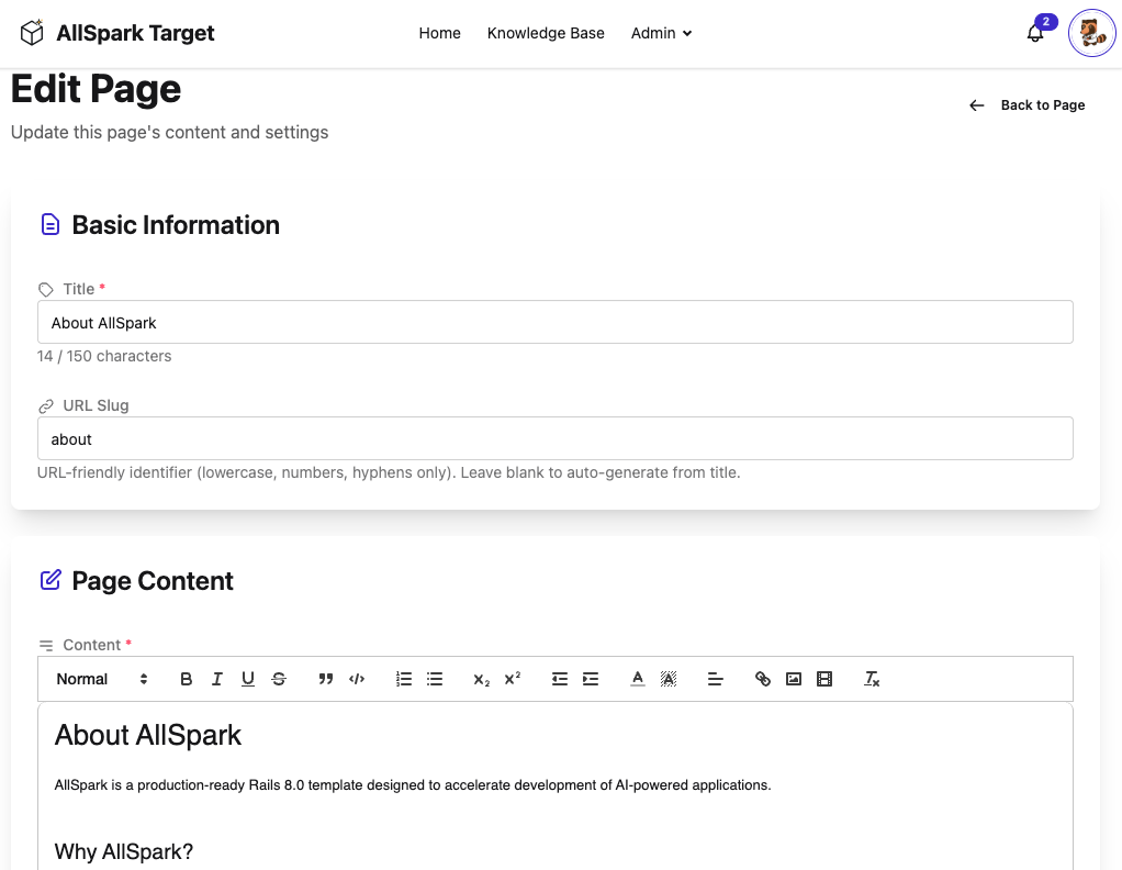 Content management system with database storage
