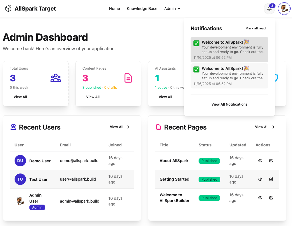 Real-time notifications with WebSocket delivery