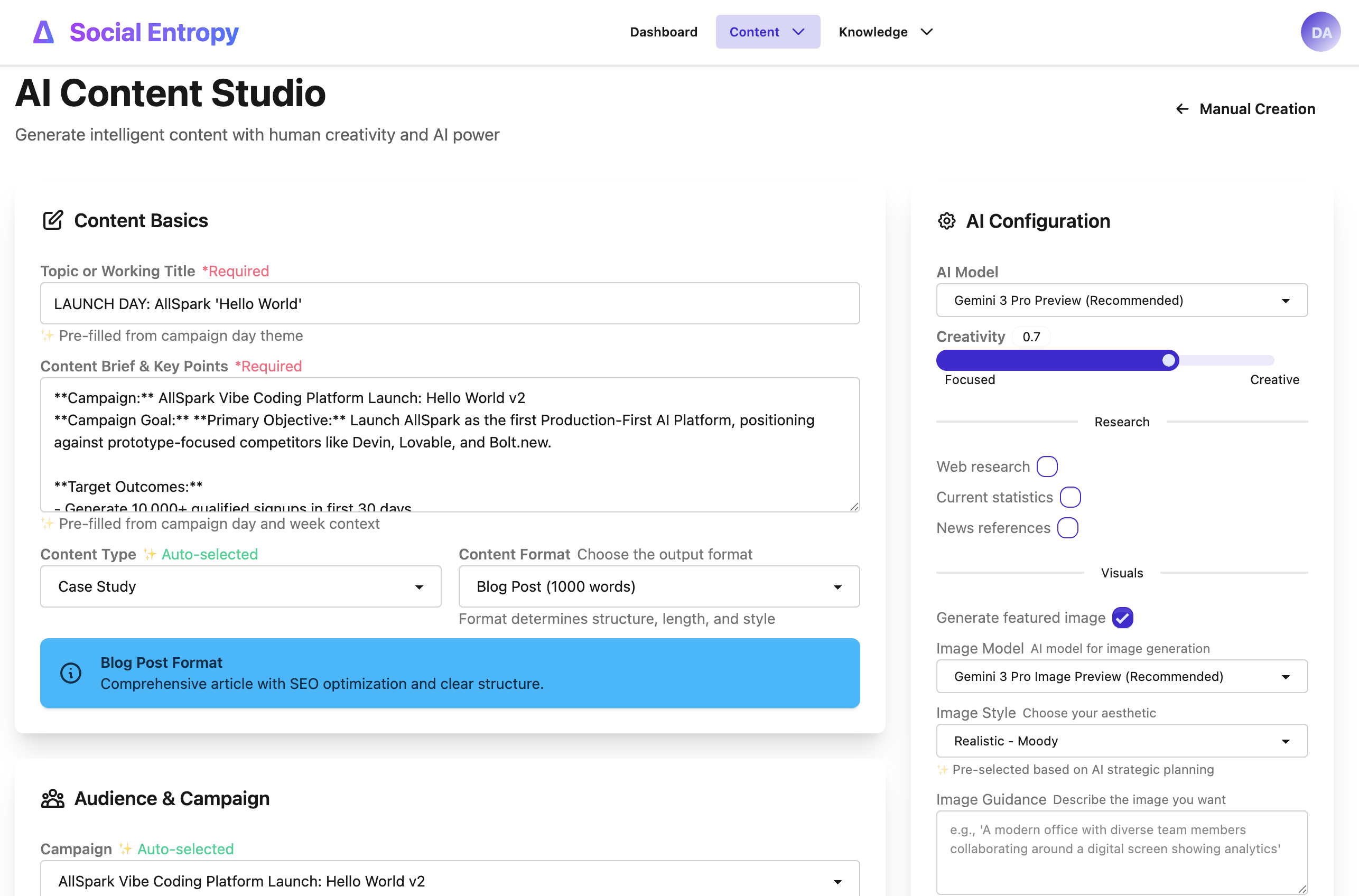 Social Entropy - AI-powered social media content generation