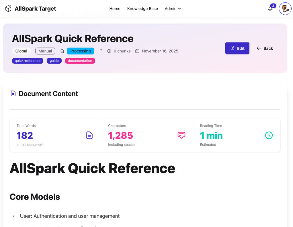 Knowledge document with semantic chunking